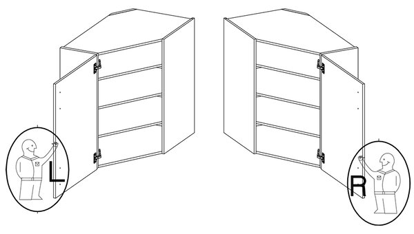 VIGO b | horní skříňka 60x60 GN-72 1F (45°) rohová | 60x60 cm | UNI dvířka | lancelot/bílá lesk