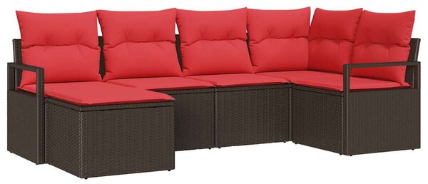 Set pohovek 6 ks Hnědá a červená polyratan 3355123