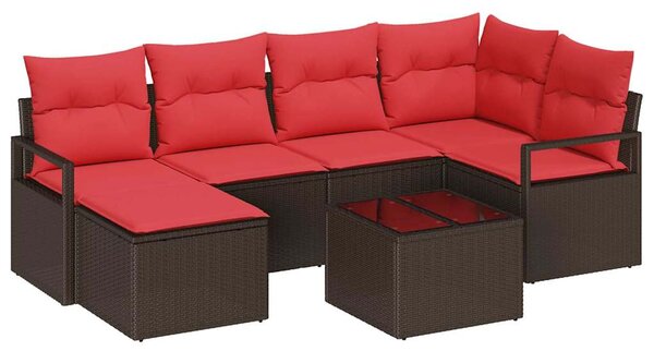 Set pohovek 7 ks Hnědá a červená polyratan 3355133