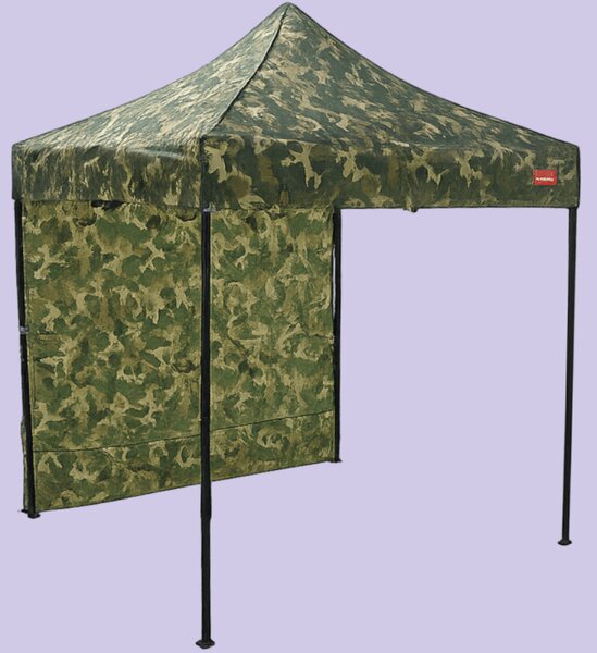 Nůžkový stan 2x2m ocelový, 1 boční plachta, Maskáčová