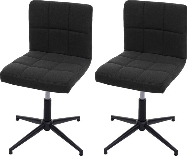 Sada 2 jídelních židlí Kavala II, kuchyňská židle, výškově nastavitelný otočný mechanismus látka/textil tmavě šedá, podnož černá