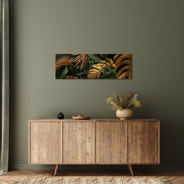 Obraz - Zlaté listy (s hodinami) (90x30 cm)