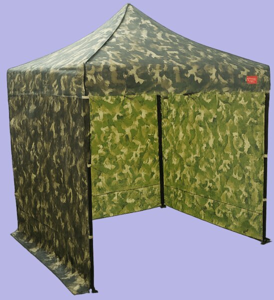 Nůžkový stan 2x2m ocelový, 3 boční plachty, Maskáčová