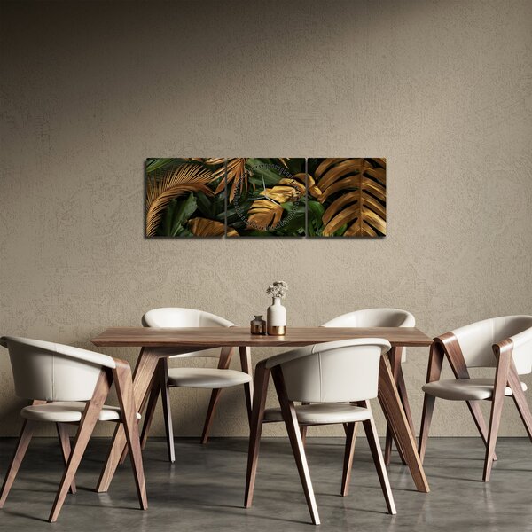 Obraz - Zlaté listy (s hodinami) (90x30 cm)