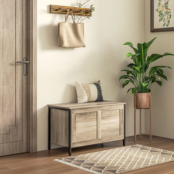 HOMCOM Úložná truhla do ložnice 95 L s víkem, variabilní úložná lavice se zabezpečeným pántem pro chodbu a obývací pokoj 80x40x50 cm hnědošedá | Aosom