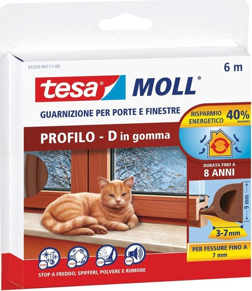 TESA 05393-00111-00, Dveře, Okno, Bez rámečku, Above door, Nad okno, Side door, Boční okno, Pod dveře, Under window, Hnědá, Guma, 6 m