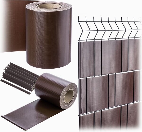 KADAX PVC stínící pásky 35 m x 19 cm, hnědé pro dvojitý plot, stínící pásky s 20 upevňovacími klipy, větrná clona, plotová fólie pro plot z pletiva