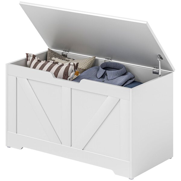 HOMCOM Úložný box do ložnice 100 L Skladovací lavice s bezpečnostním víkem pro předsíň a obývací pokoj 80x40x45 cm Bílá | Aosom