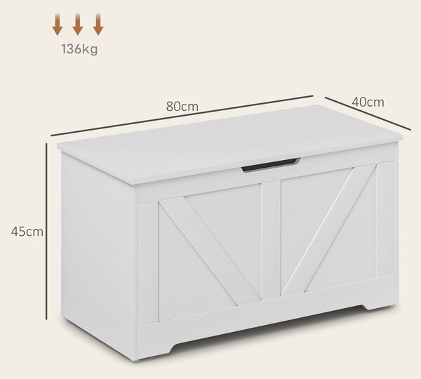 HOMCOM Úložný box do ložnice 100 L Skladovací lavice s bezpečnostním víkem pro předsíň a obývací pokoj 80x40x45 cm Bílá | Aosom