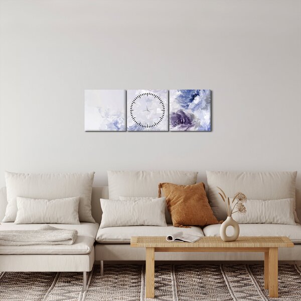 Obraz - Kvetiny, texturovaná malba (s hodinami) (90x30 cm)