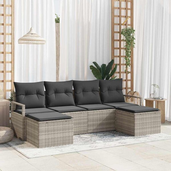 Set pohovek 6 ks Světle šedá polyratan 3346492