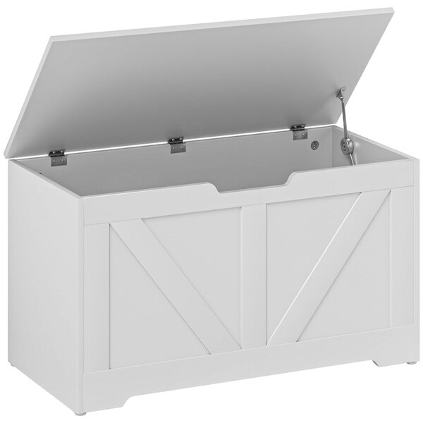HOMCOM Úložný box do ložnice 100 L Skladovací lavice s bezpečnostním víkem pro předsíň a obývací pokoj 80x40x45 cm Bílá | Aosom