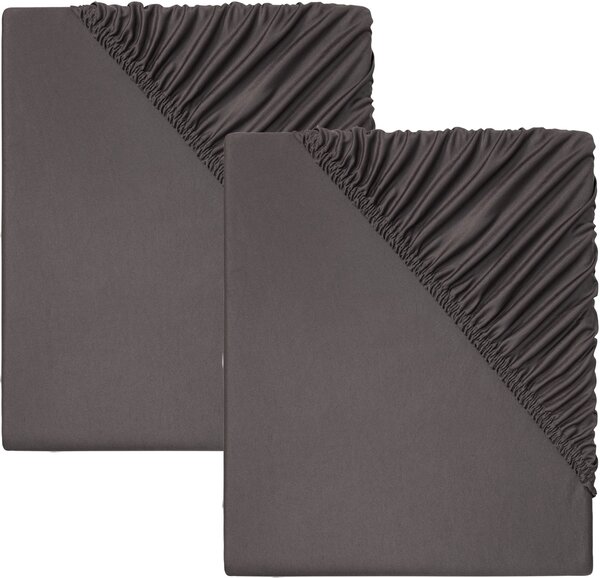 LIVARNO home Sada žerzejových napínacích prostěradel, 90-100 x 200 cm, 2dílná, tmavě šedá (800006668)