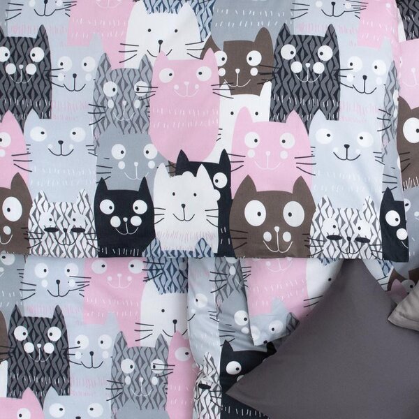 Povlečení KLASIK DESIGN multi cats šedorůžová 140 x 200/70 x 90 cm