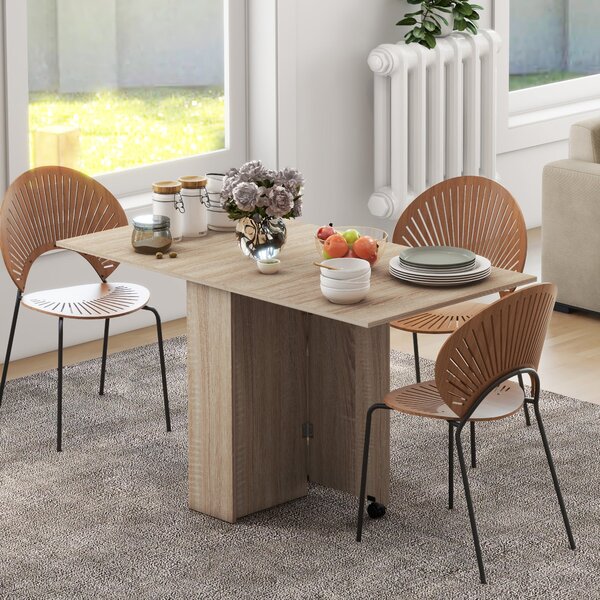 Skládací jídelní stůl HOMCOM – Sklápěcí stůl do kuchyně s kolečky, sklápěcími křídly a policemi pro 4-6 osob 75x140x74 cm Přírodní | Aosom