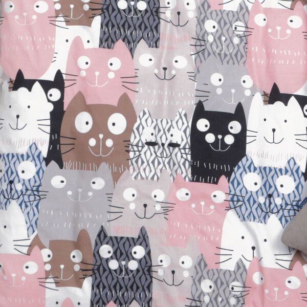 Povlečení KLASIK DESIGN multi cats šedorůžová 140 x 200/70 x 90 cm