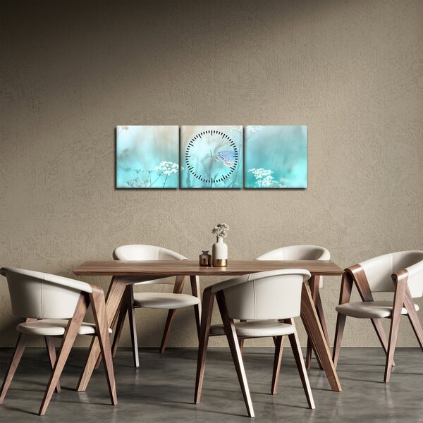 Obraz - Motýlek v modrém (s hodinami) (90x30 cm)
