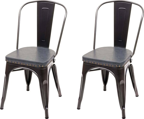 Sada 2 jídelních židlí HWC-H10e, Kuchyňská židle Chesterfield Metal Faux Leather Industrial Gastronomy black-grey