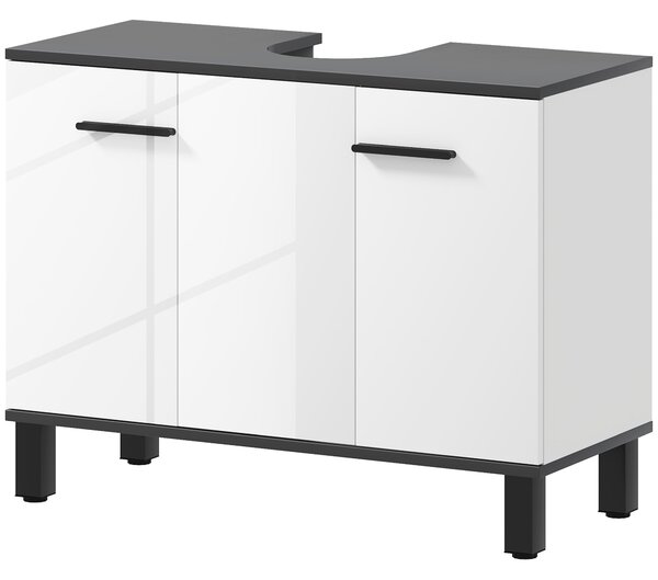 HOMCOM Podskřínková koupelnová skříňka s umyvadlem na stojánku nebo nohách, 2 dveře a nastavitelnými policemi pro 80x34x60 cm Jasně bílá koupelna | Ao