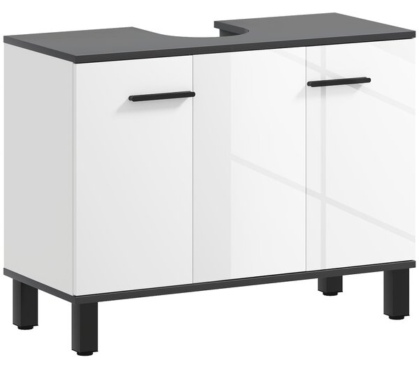 HOMCOM Podskřínková koupelnová skříňka s umyvadlem na stojánku nebo nohách, 2 dveře a nastavitelnými policemi pro 80x34x60 cm Jasně bílá koupelna | Ao