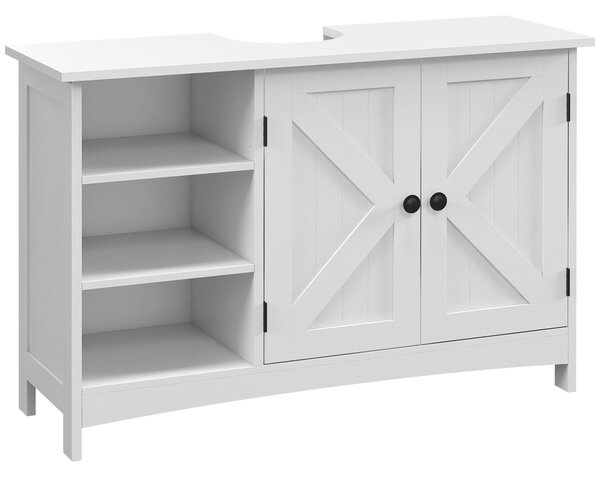 Kleankin Dřevěná Skříňka Pod Umyvadlo s Podstavcem, 2 Dveře a Nastavitelné Policemi, Bezpečnostní Zajištění, Moderní Design, Nosnost 31 kg, 90x30x60 c