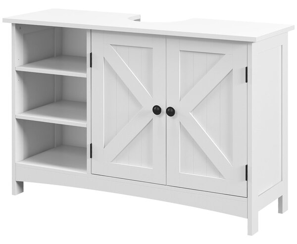 Kleankin Dřevěná Skříňka Pod Umyvadlo s Podstavcem, 2 Dveře a Nastavitelné Policemi, Bezpečnostní Zajištění, Moderní Design, Nosnost 31 kg, 90x30x60 c