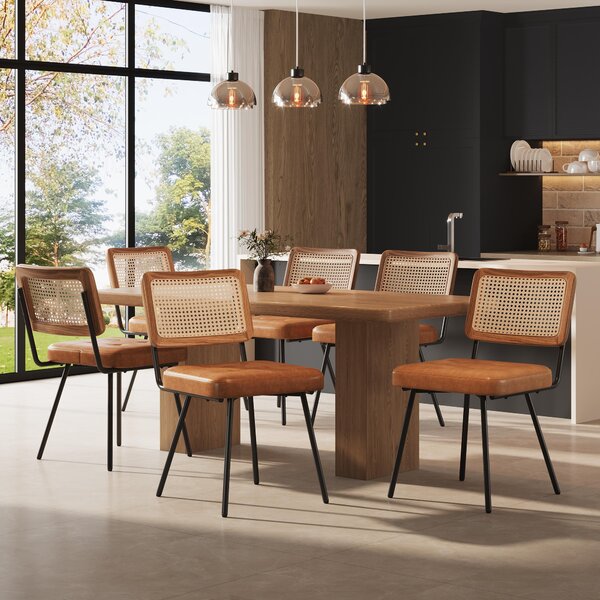 Sweiko jídelní židle z umělé kůže (6 kusů) ratanové lounge křeslo make-up židle ergonomická židle lehká židle retro židle