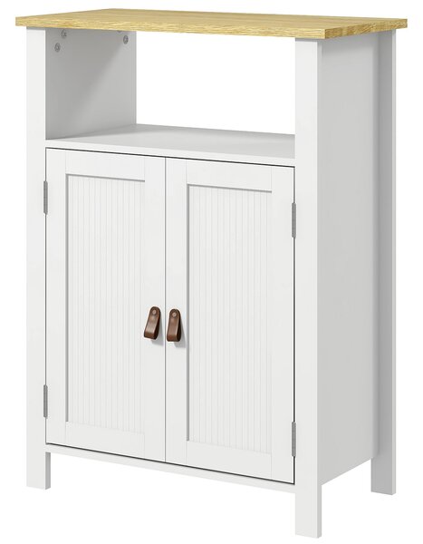 Kleankin Koupelnová Skříňka se 2 Dveřmi, Otevřeným Prostorem a Nastavitelnými Policemi, Moderní Koupelnový Nábytek 60x30x80.5 cm Bílá | Aosom