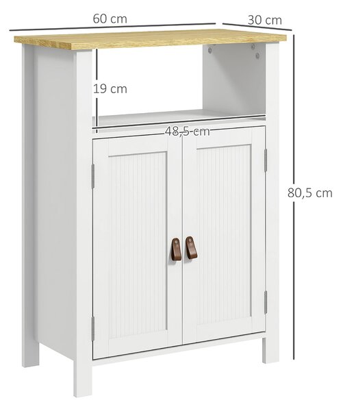 Kleankin Koupelnová Skříňka se 2 Dveřmi, Otevřeným Prostorem a Nastavitelnými Policemi, Moderní Koupelnový Nábytek 60x30x80.5 cm Bílá | Aosom