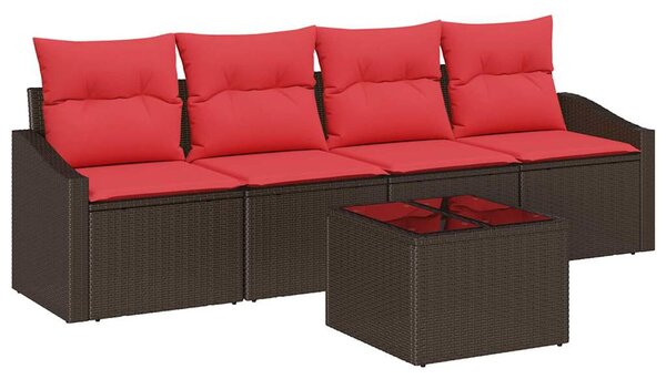 Set pohovek 5 ks 3-Počet míst Hnědá a červená polyratan 3346594