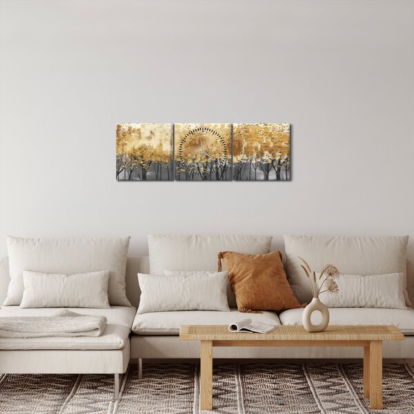 Obraz - Zlaté stromy (s hodinami) (90x30 cm)
