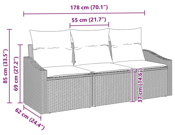Set pohovek 3 ks Hnědá polyratan 3346584
