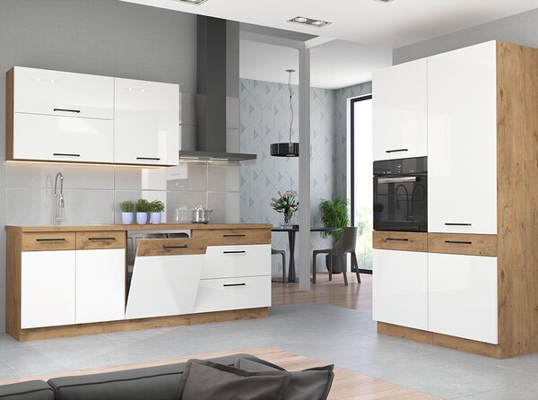 Kuchyňská linka VIGO b | 220 + 120 cm | PREMIUM BOX | UNI dvířka | lancelot/bílá lesk