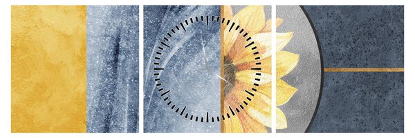 Obraz - Tvary a květ (s hodinami) (90x30 cm)