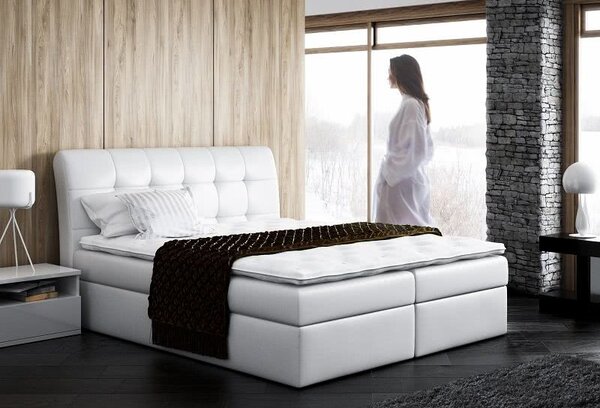 Čalouněná manželská postel SARA bílá eko kůže 180 + toper zdarma