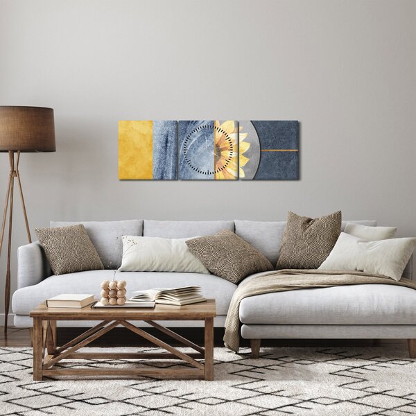 Obraz - Tvary a květ (s hodinami) (90x30 cm)