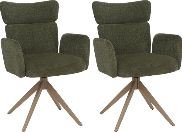 Sada 2 jídelních židlí HWC-N11, židle, otočná, automatické vracení, tkanina bouclé 350g/m² Oeko-Tex zelená, nohy ve vzhledu dřeva