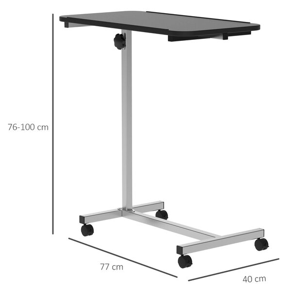 HOMCOM Systémový stolek na kolečkách s výškově nastavitelným kovovým rámem 113x40x76-100 cm Černý a Stříbrný | Aosom