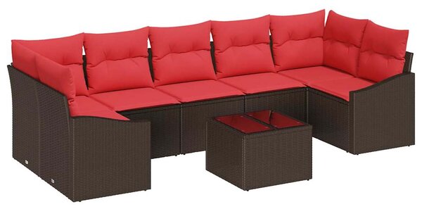 Set pohovek 8 ks 7-Počet míst Hnědá a červená polyratan 3346644
