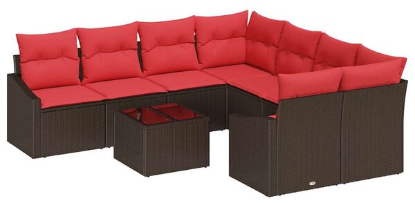 Set pohovek 9 ks 3-Počet míst Hnědá a červená polyratan 3346664