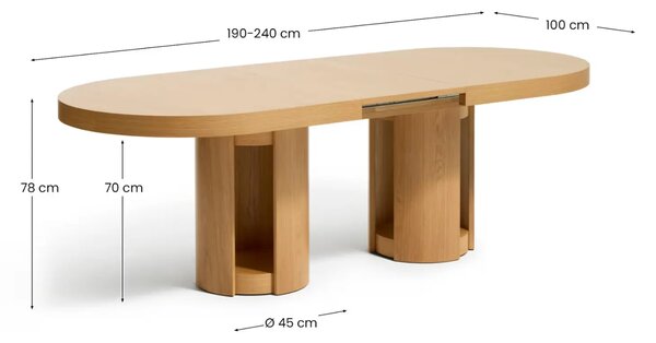Kave Home Dubový rozkládací jídelní stůl Artis 190/240 x 100 cm