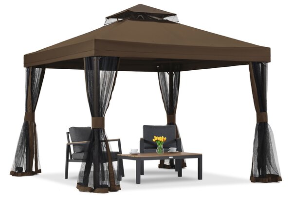 Hnědý zahradní pavilon s moskytiérou Valencia 3x3 m Garden Point