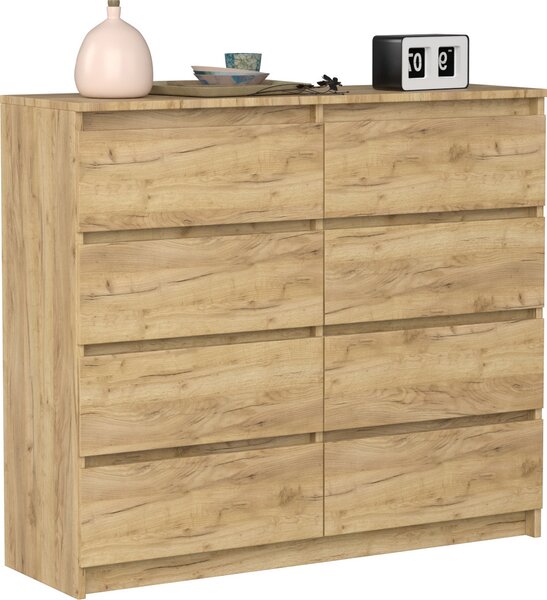VBChome Komoda s 8 zásuvkami dub 120 x 39 x 105 cm Komoda bez úchytek dřevo víceúčelová skříň víceúčelová skříň do předsíně ložnice