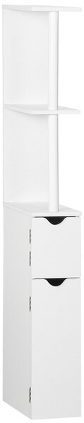Kleankin Koupelnová Sloupová Skříňka s Dvířky a Otevřenými Policemi - Moderní Koupelnová Skříňka 15,2x29,8x118 cm Bílá | Aosom
