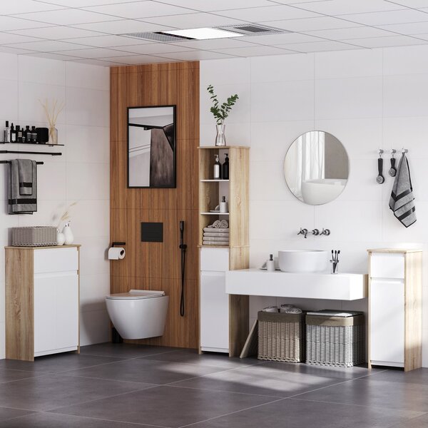 Kleankin Příruční skříňka do koupelny s 1 zásuvkou a 2 dveřmi - Koupelnový úložný kabinet pro obývací pokoj, koupelnu, ložnici - Moderní styl - Proti