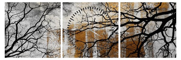 Obraz - Siluety stromů (s hodinami) (90x30 cm)