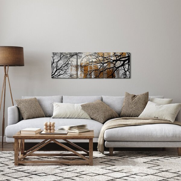 Obraz - Siluety stromů (s hodinami) (90x30 cm)