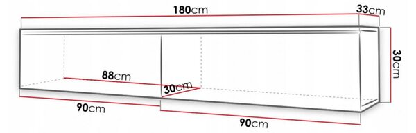 Televizní skříňka s LED osvětlením 180 cm WILLA D - dub wotan / lesklá černá