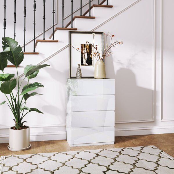 HOMCOM Komoda se 4 zásuvkami Moderní komoda do ložnice s bezpečnostním designem 55x33x80 cm Jasně bílá | Aosom