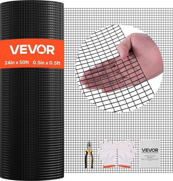 VEVOR zahradní plot 61 cm x 15,2 m, šířka ok 1,27x1,27 cm, plot z pozinkovaného drátu φ1,06 mm, plot z kuřecího drátu s vinylovým povlakem, svařovaný plot pro zahradní rostliny, klece pro králíky a hady